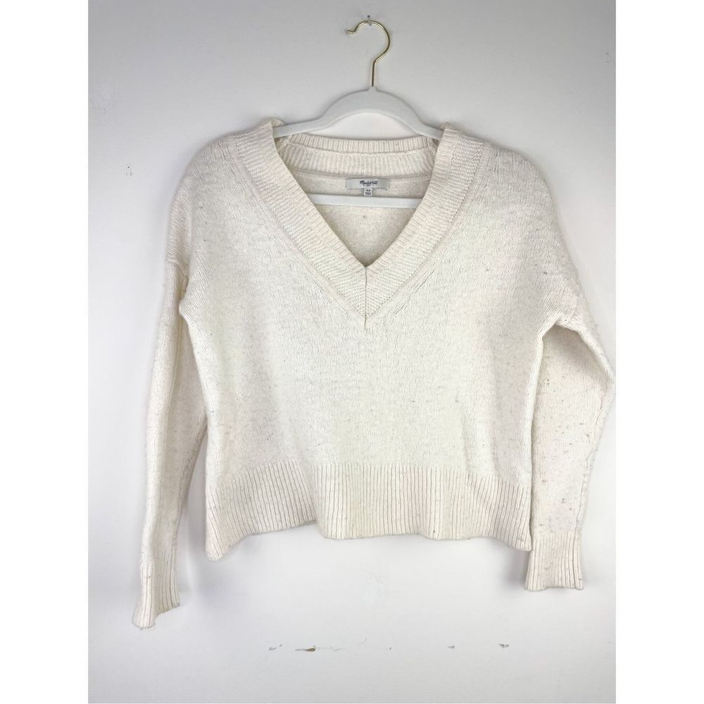 Madewell Size XS Womens Cream Long Sleeve Crop Wool and Yak Hair Sweater